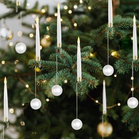 LUSHARBOR Christmas Tree Candles, 10 Pack Flameless Candles for Christmas Tree, LED Taper Candles Battery Operated with Remote, Fake Candles for Xmas Wedding Decor with Crystal Snowflake Hook