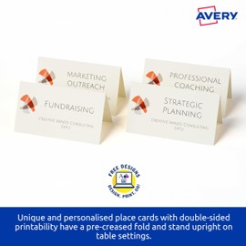 Avery Printable Folded Place Cards - Conferencing Supplies - Name Cards, 85 x 50 mm, 40 Cards / 10 Sheets, 260 GSM (982503 / C32073)