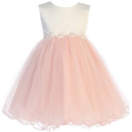 Blush Baby Girls Tulle Dress Christening Baptism Party Formal Flower Girl Dresses 6-12 Months