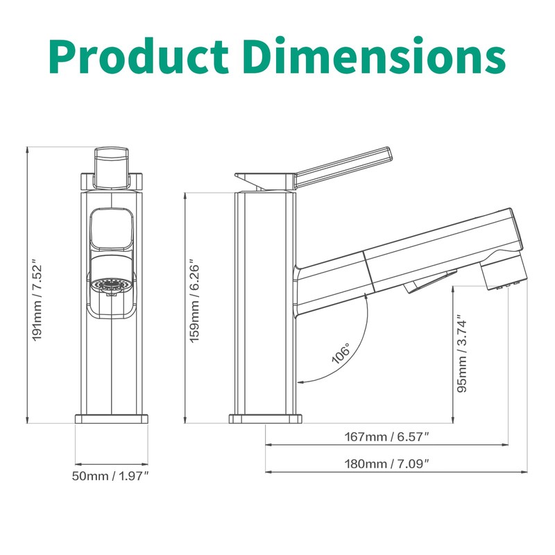 HEROBAI Single Hole Bathroom Faucet, Single Handle Modern Pull Out