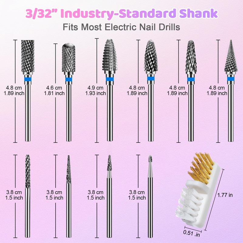 CGBE Nail Drill Bits Set: 10PCS Tungsten Carbide Nail Drill