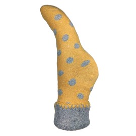 Women’s Luxurious Soft Fluffy Wool Blend Cuff/Sofa/Bed Socks - In 5 Two Tone Colours with Polka Dot Design - Size 4 – 7 (Yellow with Grey Spots)