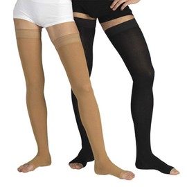 PEDIMEND Anti-Fatigue Open Toe Compression Thigh High Stockings (4PAIR - 8PCS) - Therapy for Varicose Veins - Ideal for Long Flights, Nurses, Maternity and General Swelling (Beige)