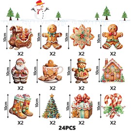 Viilich Pack of 24 Christmas Tree Decorations, Gingerbread Man Decoration, Gingerbread Man Christmas Tree Decoration with Rope, Gingerbread Man Christmas Pendant, for Christmas Decoration, Home