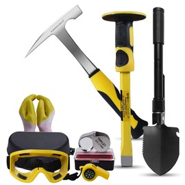 A peerless shovel 8 PCS Geology Rock Pick Equipment Kit,21 oz. rock pick hammer,1pcs mason chisel, Tool Set for Hounding,Gold Mining & Prospecting(yellow)