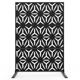 MTART Metal Privacy Screen 72" H x 47.2" Decorative Outdoor Privacy Screen Privacy Panel with Stand for Balcony Deck Patio Lawn Garden, Privacy Fence (Black-Star)