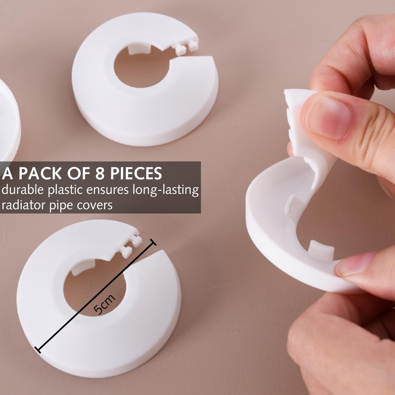 8 PCS Plastic Radiator Pipe Covers White Pipe Collars, Pipe