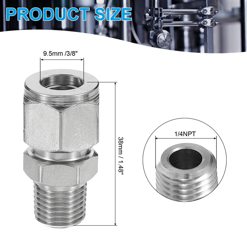 PATIKIL 1/4NPT x 10mm 304 Stainless Steel Compression Tube Fitting,