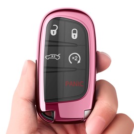 Tukellen - Funda de llave para Jeep Dodge, de alta calidad, suave, protección completa, compatible con Jeep Grand Cherokee Wrangler Compass Cherokee Renegade Patriot Grand Comander(rosa)
