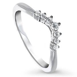 BERRICLE Sterling Silver Wishbone Wedding Rings Cubic Zirconia CZ 7-Stone Curved Band for Women, Rhodium Plated Size 5