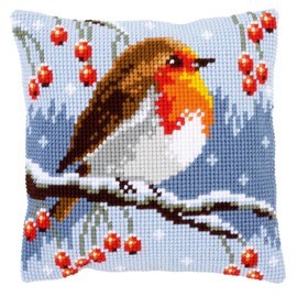 VERVACO Kit Cuscino Punto Croce PETTIROSSO Set Ricamo Principianti Cuscini Gobelin Decorativi ca. 40 x 40 cm Accessori per Lavoretti Creativi DIY Casa Decor Hobby Adulti Cross Stitch