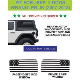 Compatible with Jeep Wrangler Jk (2 Door) 2007-2018 Precut American Flag Window Decals Both Side Proudly Made in The US Matte Black (Straight)