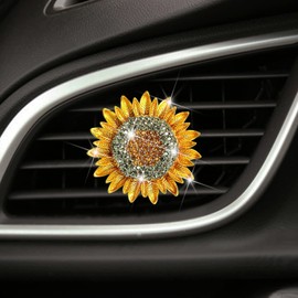 Bling Sunflower Air Vent Clips, Golden Sunflower Car Air Fresheners Vent Clips Diffuser Diamond Car Decoration Rhinestone Interior Decor Cute Accessories for Women Girls