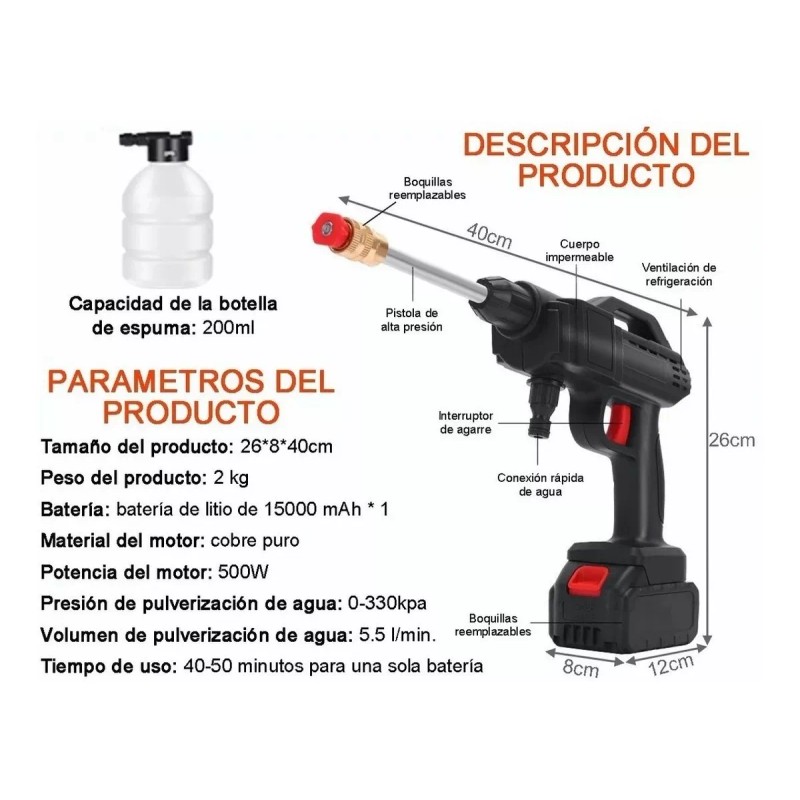 CODYTAV Pistola Lavado Coche Hidrolavadora Inalámbrico Alta Presión