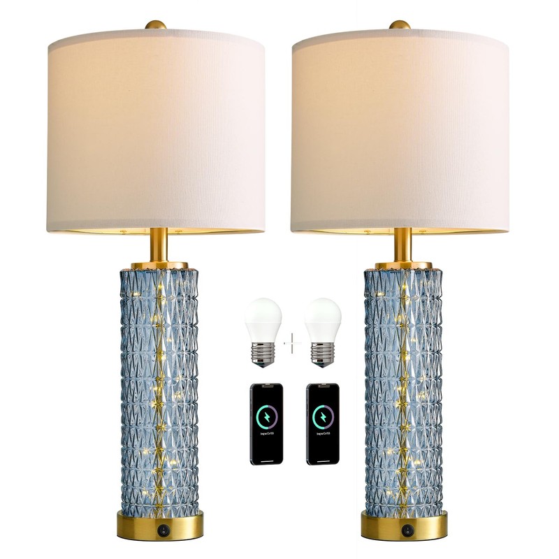 Oneach 27.75” Table Lamps Set of 2, Blue Modern Bedside