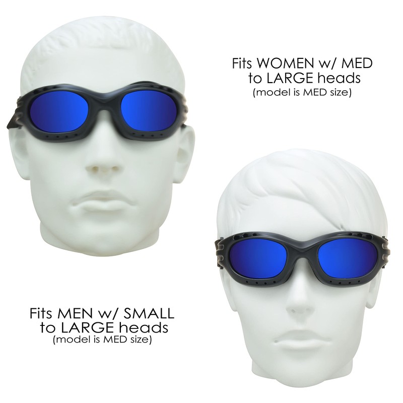Bikershades Motorcycle Goggles Sunglasses Mirrored Blue Lens Black Strap Foam