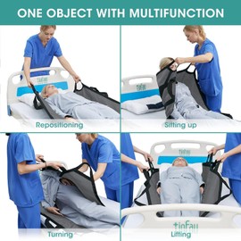 Bed Positioning Pad for Turning, Lifting & Sliding, 50" X 40" Multipurpose Waterproof Transfer Sheet with Reinforced Handle, Reusable Washable Patient Positioning Sheet for Bedridden, Caregiver, Gray