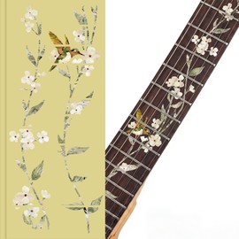 Fuyoooo 2 Pack Guitar Fret Markers Stickers Guitar Fretboard Stickers White Pearl Style, Fits 21, 22 & 24 Fret Guitars(Hummingbirds Flowers)