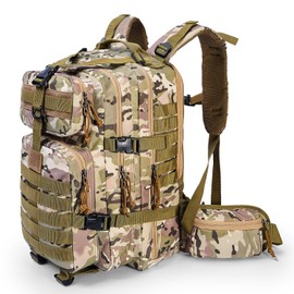 Outdoor Tactical Backpack Military for Men - Army Style MOLLE Survival Rucksack - 3 Day Assault Pack for Travel Hiking Hunting Camping Gym Camouflage Tan