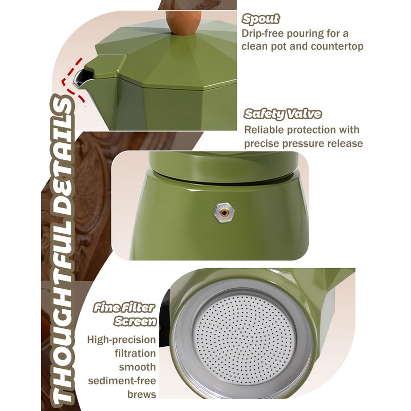 Coffee Maker Stovetop Espresso Maker with Wood Handle 3 Cup