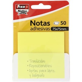 Fixo Notes | Transparent Sticky Notes | 50 Notes 75 x 75 mm | Plastic | Pastel Yellow | Reusable and Waterproof | for Aesthetic Stationery Lovers | Ideal as School Supplies