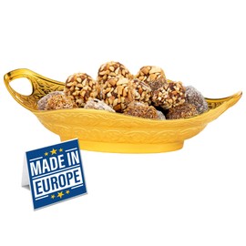 Crystalia Decorative Candy Bowl, Ellipse Turkish Delight Container, Antique Ottoman Design Oval Date Serving Dish, Food Grade Metallic Mini Sugar Holder for Ideal Gift, Home and Kitchen (Gold)