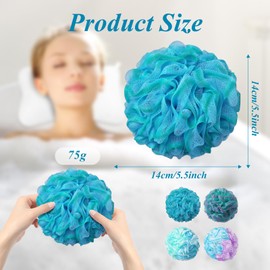 flintronic 4 Pack Loofah Shower Puff, 75g Large Bath Sponge, Soft Shower Pouf, Bath Loofah Men & Women, for Cleaning Body & Exfoliating Scrubber