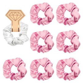 Lotsdonxia 8 Pcs Satin Bridesmaid Scrunchies - Hypoallenic, No-Pull Design Luxury Hair Ties for Weddings, Hen Parties & Everyday Use (Pink)