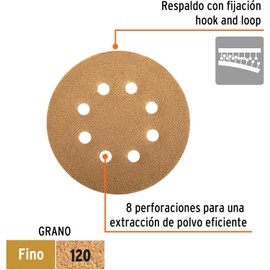 Truper DIRO-512, Disco de lija roto orbital 5", grano 120, 8 orificios