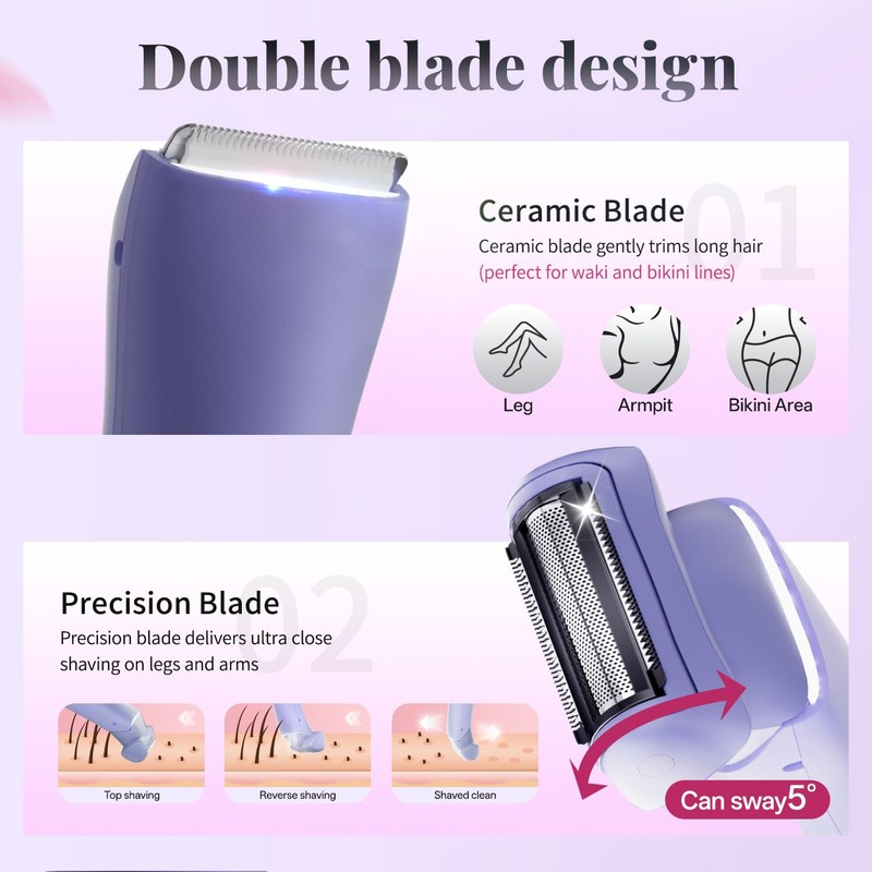 Krofaue Electric Razor for Women, Painless Bikini Trimmer, IPX6
