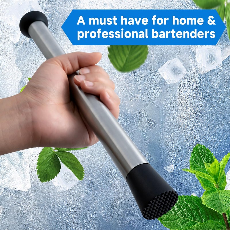 Lexenic Dual-End Heads Cocktail Muddler – Stainless Steel 32cm/12.6 Inch