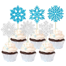36 piezas de adornos de copos de nieve con purpurina para decoración de copos de nieve, diseño de copo de nieve, decoración para baby shower, cumpleaños, Navidad, fiestas, suministros de decoración de Navidad, color azul y plateado