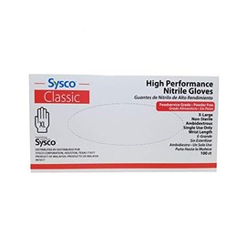 SYSCO Guantes de nitrilo de alto rendimiento, talla XL, sin polvo, 100 guantes por caja