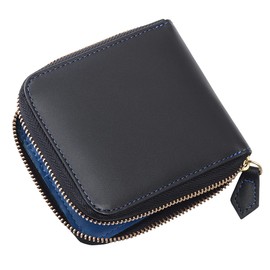Diablo KA-514 Men's Bifold Wallet, Large Capacity, Leather, Round Zipper, Design Color, Black x Blue