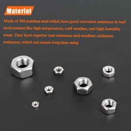 HELIFOUNER 200 Pieces 5 Sizes Metric Hex Nuts Assortment Kit, M3 M4 M5 M6 M8 Stainless Assorted Hex Nuts Set for Screws Bolts