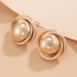 Chunky Round Stud Statement Earrings for Women Lightweight Polished Elegant Trendy Rotary Winding Geometry Large Earring Vintage Fashion Minimalist Jewelry Gifts, one size, Alloy Steel, No Gemstone