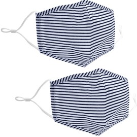 Humble Chic Breathable Cotton Face Mask - Reusable Cloth Shield, Non-Medical Use, 2-Pack: Navy Blue Stripes, Royal Blue, White Seersucker Striped 2-Pack