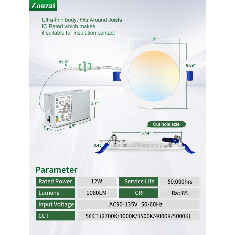 zouzai 20 Pack 6 Inch Ultra-Thin LED Recessed Ceiling Light