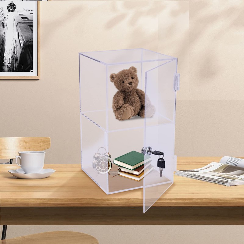 2-Shelf Clear Acrylic Display Case with Lock, Display Case Cabinet