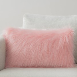 Phantoscope Faux Fur Pillow Cover Decorative Fluffy Throw Pillow Mongolian Soft Fuzzy Pillow Case Cushion Cover for Bedroom and Couch,Pink 12 x 20 Inches