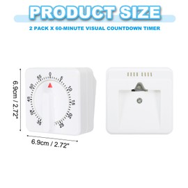 PATIKIL 60-Minute Visual Countdown Timer, 2 Pcs Mechanical Wind Up Timer for Home Kitchen Cooking Classroom Study Tool, White