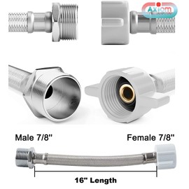 Axiomdeals 16" Hose Length 7/8" Male to 7/8" Female - Toilet Supply Hose Extension - Bidet Extension , Flexible Stainless Steel, Stops Leaking of Bidet Sprayer T Adapter Connection to Toilet Tank, Extension to Supply Line Ballcock Pipe of Toilet Tank Thr