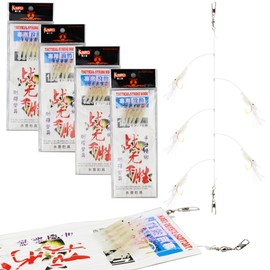 Packs Fishing Rigs Luminous Shrimps Lure Fishing Sabiki Rigs Glow in The Dark Saltwater Fishing Lure Bait Catching with Hook Fishing Gear 4 Packs