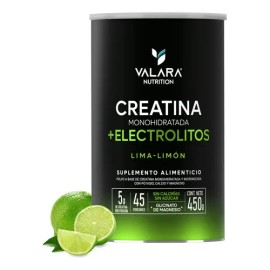 VALARA - Creatina Monohidratada Con Electrolitos En Polvo - Rehidratación y Performance 2 en 1 - Fórmula Deportiva - Sabor Limón 450 g - 45 porciones 