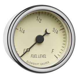 GlowShift Classic Series Adjustable Fuel Level Gauge Kit - for Gas & Diesel Fuel - Includes Wiring Harnesses - Antique White Dial - White LED - Vintage Style Design - 2-1/16" (52mm) Diameter