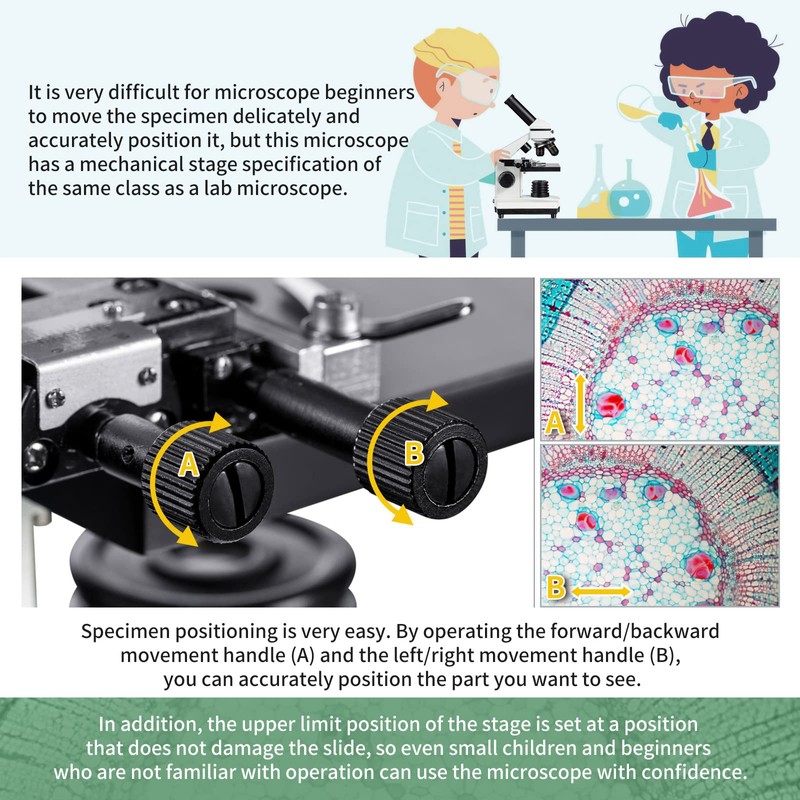 MAXLAPTER Microscope Kit for Kids 8-12 with Prepared Slides, 100-1000X
