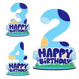 2th Blue Birthday Sign Centerpiece for Table, Wooden Happy Birthday Number Stand Sign for Boys Girls Kids Freestanding Party Decorations