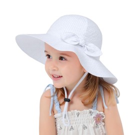 Baby Girl Sun Hat White Kids Little Girls Summer Hats Beach Floppy Bucket Cap Wider Brim UPF 50+ Protection