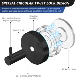 Suction Cup Hooks for Shower,Shower Hooks for Inside Shower,Suction Cup Hooks for Wreaths on Glass,Windows,Tile,Mirrors,Metals,Towel Hooks for Bathrooms for Hanging Towels,Robe,Loofah-Black(2 Pack)