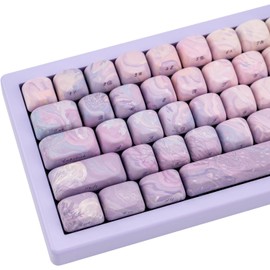 TIMSEKER 136 Keys Purple MOA Profile Keycap Set, Dye Sub Thick PBT Keycap Round, Custom Side Print Key Cap Wave Texture, Aesthetic Key Cap for ANSI Layout Mechanical Gaming Keyboard